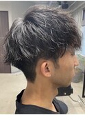 メンズ/アップバング/ツーブロックマッシュ/束感ショート波巻き