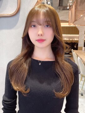 ロンド エスポワール 錦糸町(Lond espoir) 黒髪レイヤーロンググレーベージュ前髪パーマ【韓国ヘア鈴木颯】