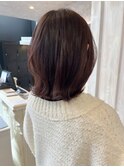 福山人気20代30代40代外ハネミディアムラズベリーブラウン暖色艶