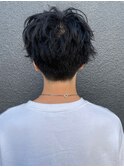 波巻きスパイラルパーマツーブロックマッシュショート