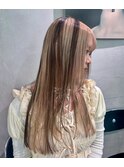〈h36〉ブリーチWカラーベージュデザインハイライト20代30