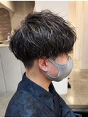 刈り上げマッシュ波巻きツイストスパイラルパーマメンズ