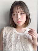 アプリコットオレンジイヤリングカラー内巻きボブくびれヘアa