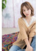 ラベージュでやわらかフェミニン☆くせ毛風ボブディb