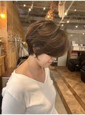 パーマ風ショートスタイル脱白髪染め