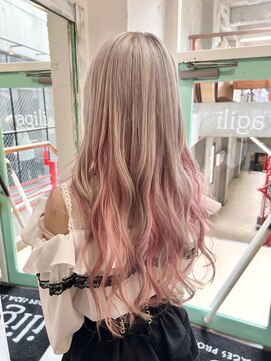 アジリ(agili) ロング/ハイトーン/インナーカラー/ホワイト/ホワイトピンク