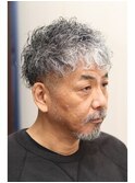 オヤジスパイラルパーマツーブロック/白髪ぼかし