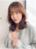 縮毛矯正 くびれヘア レイヤーカット アプリコットオレンジ