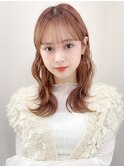くびれヘアアプリコットオレンジ夏ヘアハイライトカラー