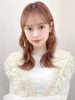 レア 表参道(L'ea) くびれヘアアプリコットオレンジ夏ヘアハイライトカラー