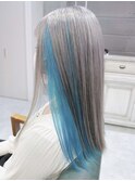 ダブルカラーにインナーカラー/ホワイトアッシュにブルーカラー