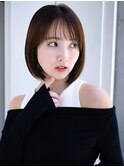 ◯ぱっつん前髪流し前髪鎖骨ミディアムボブ耳かけボブパーマ小顔