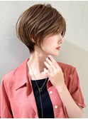 前髪あり耳掛け丸みくびれ大人ショートボブ20代30代40代50代＊