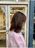 くびれウルフフェイスレイヤーロブボブカット艶ブラウンカラー