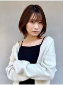 くびれレイヤーボブ/外ハネ/チェリーブラウン/艶カラー/日吉