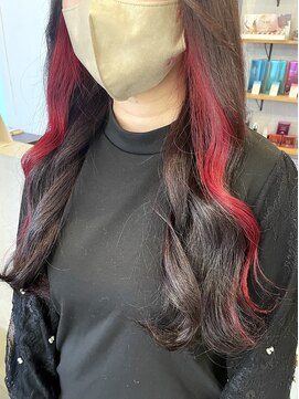 シェル 津山の手店(shel) インナーカラー【レッド】大人可愛い艶感ロング