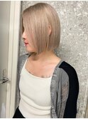 ハイトーンカラー外国人風ボブ切りっぱなし外ハネナチュラルボブ