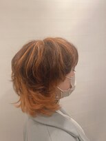 六本木美容室 西麻布店&nbsp;くびれマッシュウルフ×オレンジハイライト＃Wカラー