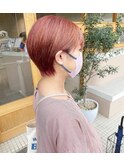 マッシュショート/コーラルピンク/シースルー前髪/ブリーチ