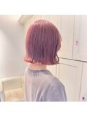 9632ミルクティーピンクハイトーンカラー韓国切りっぱなしボブ