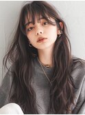 小顔前髪ネビージュロングくせ毛ふんわりナチュラルウェーブ