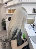 イメチェン/ホワイトブロンド/外ハネボブ/ワイドバング/渋谷