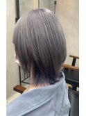 シルバー ネイビー インナーカラー ウルフカット