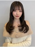 ロングレイヤー/グレージュ/顔周りカット