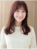 チェリーレッド毛先パーマ小顔フェミニンロング315X大宮30代40代