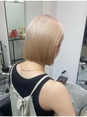 ボブミルクティーベージュブリーチダブルカラー堀江