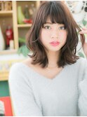 斜めバングくびれミディアムレイヤーウルフc6北浦和20代30代40代