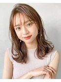 韓国風ゆるふわ巻き髪ミディアム/キャメルブラウン/20代30代40代