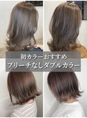 ブリーチなし柔らかブリーチなしラベンダーベージュ小顔ミディ