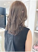 福山市美容室Caary大人っぽ春くすみブラウンセミロングヘア
