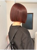 大平/切りっぱなしミニボブ暖色ピンクストレート吉祥寺顔まわり
