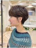 大人可愛いショート/小顔/ハイライト/白髪ぼかし/30代/40代