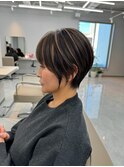 小顔ショートボブカラー大人ショートボブひし形ショートカット