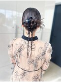 カチモリお呼ばれヘアシニヨンヨシンモリハーフアップ編みおろし