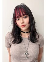 トップシェイプ(TOP SHAPE) 黒髪×レッドライン映えストレートロング前髪デザイン