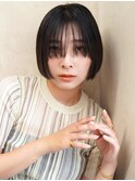ミニボブ×ストレート×シースルーバング×黒髪