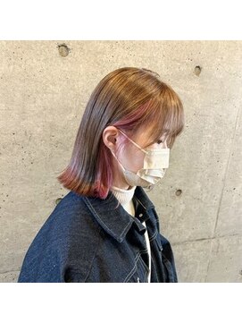カプア 仙台駅前店(Kapua) ピアスカラーピンクミルクティー前下がり切りっぱなしボブ