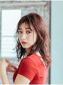大人切りっぱなし鎖骨ミディ★無造作パーマ、ランダムパーマ