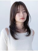 大人かわいい前髪セシルカットココアブラウンフリンジウェーブ