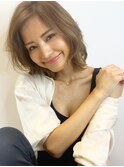 小顔セミウェットウェーブピンクベージュハイライトカラー