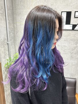 オルズ 渋谷(ALLZ) グラデーションブルーパープルダブルカラーケアブリーチ