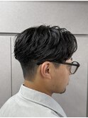 メンズセンターパート曲がる縮毛矯正アップバング