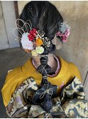 成人式振袖アレンジ編みおろし着物前撮りヘアセット