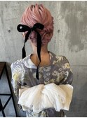 ショートヘアのアップと浴衣