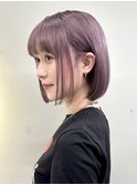 タッセルボブ外ハネ切りっぱなしボブペールピンク顔周りレイヤー