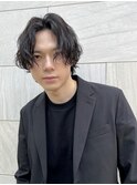 メンズショートパーマセンターパートビジネスヘアK20250420